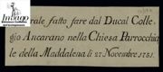 Atrio davanti alla Chiesa di S. Maria Maddalena di Str&agrave; S. Donato in Bologna : Antonio Primo Parmae et Placentiae Duci...