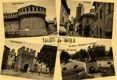 Saluti da Imola : Rocca Sforzesca ; Via Emilia ; Porta Montanara ; Via Dante e Monumento al Partigiano