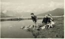 [Alberto, Carlotta, Ennia e Genny, amica di Nervi, in riva a un lago, Passo del Foscagno (Sondrio), estate 1951